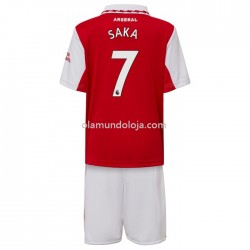 Camisola Arsenal Saka 7 Criança Equipamento Primeiro 2022-2023 Manga Corta